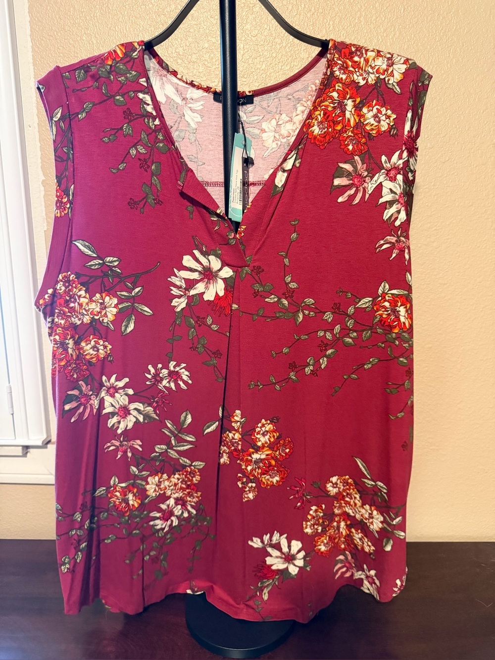 Papermoon Burgundy Floral V-Neck Sleeveless Tank